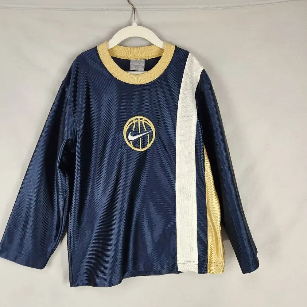 Nike Youth Basketball Long Sleeve Warm Up Jersey Sz Small Blue Gold